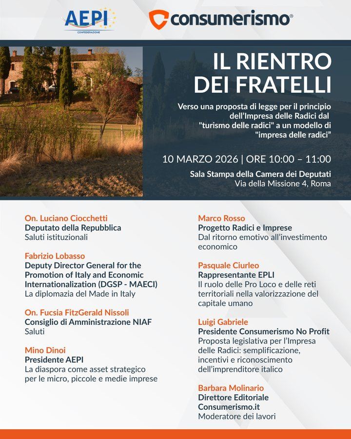 Locandina della conferenza Il Rientro dei Fratelli del 10 marzo 2026 con il programma degli interventi
